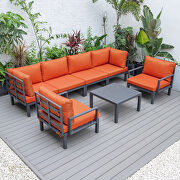 7-piece aluminum patio conversation set with coffee table and orange cushions by Leisure Mod additional picture 3