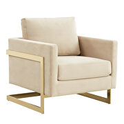 Beige elegant velvet chair w/ gold metal legs by Leisure Mod additional picture 2
