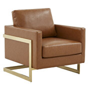 Cognac tan leather accent armchair with gold frame by Leisure Mod additional picture 2