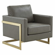 Gray leather accent armchair with gold frame by Leisure Mod additional picture 2