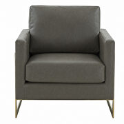 Gray leather accent armchair with gold frame by Leisure Mod additional picture 3