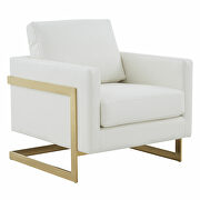 White leather accent armchair with gold frame by Leisure Mod additional picture 2