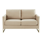 Modern mid-century upholstered beige velvet loveseat with gold frame by Leisure Mod additional picture 3