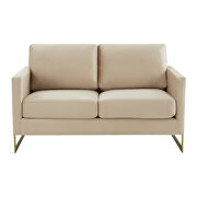 Modern mid-century upholstered beige velvet loveseat with gold frame additional photo 3 of 6