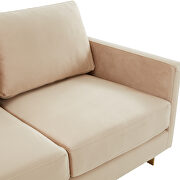 Modern mid-century upholstered beige velvet loveseat with gold frame additional photo 4 of 6