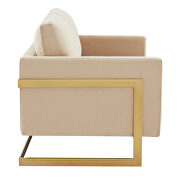 Modern mid-century upholstered beige velvet loveseat with gold frame by Leisure Mod additional picture 5