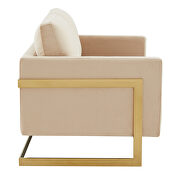 Modern mid-century upholstered beige velvet loveseat with gold frame additional photo 5 of 6