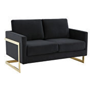 Modern mid-century upholstered  midnight black velvet loveseat with gold frame by Leisure Mod additional picture 2