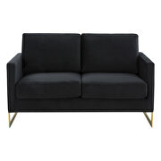 Modern mid-century upholstered  midnight black velvet loveseat with gold frame by Leisure Mod additional picture 3