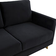Modern mid-century upholstered  midnight black velvet loveseat with gold frame by Leisure Mod additional picture 4