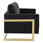 Modern mid-century upholstered  midnight black velvet loveseat with gold frame by Leisure Mod additional picture 5