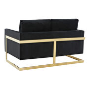 Modern mid-century upholstered  midnight black velvet loveseat with gold frame by Leisure Mod additional picture 6