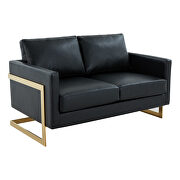 Modern mid-century upholstered black leather loveseat with gold frame by Leisure Mod additional picture 2