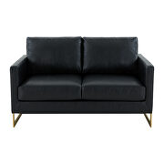 Modern mid-century upholstered black leather loveseat with gold frame by Leisure Mod additional picture 3