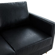 Modern mid-century upholstered black leather loveseat with gold frame by Leisure Mod additional picture 4