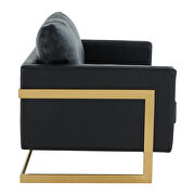Modern mid-century upholstered black leather loveseat with gold frame by Leisure Mod additional picture 5