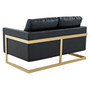 Modern mid-century upholstered black leather loveseat with gold frame by Leisure Mod additional picture 6