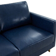 Modern mid-century upholstered navy blue leather loveseat with gold frame by Leisure Mod additional picture 4