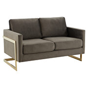 Modern mid-century upholstered dark gray velvet loveseat with gold frame by Leisure Mod additional picture 2