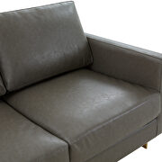 Modern mid-century upholstered gray leather loveseat with gold frame by Leisure Mod additional picture 4