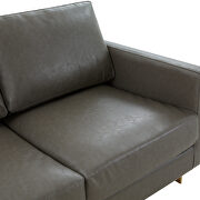 Modern mid-century upholstered gray leather loveseat with gold frame additional photo 4 of 6