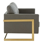 Modern mid-century upholstered gray leather loveseat with gold frame additional photo 5 of 6
