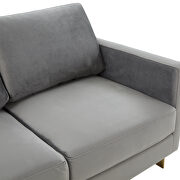 Modern mid-century upholstered light gray velvet loveseat with gold frame by Leisure Mod additional picture 4