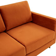 Modern mid-century upholstered orange marmalade velvet loveseat with gold frame by Leisure Mod additional picture 4