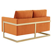 Modern mid-century upholstered orange marmalade velvet loveseat with gold frame by Leisure Mod additional picture 6