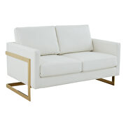 Modern mid-century upholstered white leather loveseat with gold frame by Leisure Mod additional picture 2