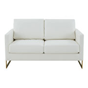 Modern mid-century upholstered white leather loveseat with gold frame by Leisure Mod additional picture 3