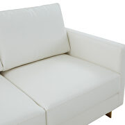 Modern mid-century upholstered white leather loveseat with gold frame by Leisure Mod additional picture 4