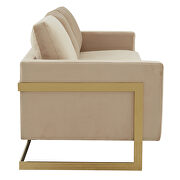 Modern mid-century upholstered beige velvet sofa with gold frame by Leisure Mod additional picture 5