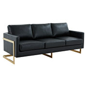 Modern mid-century upholstered black leather sofa with gold frame by Leisure Mod additional picture 2