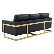 Modern mid-century upholstered black leather sofa with gold frame by Leisure Mod additional picture 6