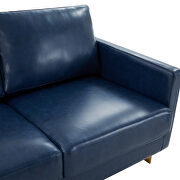 Modern mid-century upholstered navy blue leather sofa with gold frame by Leisure Mod additional picture 4