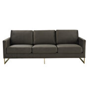 Modern mid-century upholstered dark gray velvet sofa with gold frame by Leisure Mod additional picture 3