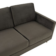 Modern mid-century upholstered dark gray velvet sofa with gold frame by Leisure Mod additional picture 4