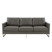 Modern mid-century upholstered gray leather sofa with gold frame by Leisure Mod additional picture 3