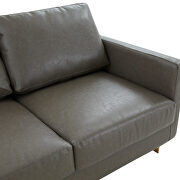 Modern mid-century upholstered gray leather sofa with gold frame by Leisure Mod additional picture 4