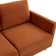 Modern mid-century upholstered orange marmalade velvet sofa with gold frame by Leisure Mod additional picture 4