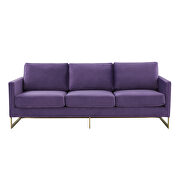 Modern mid-century upholstered purple velvet sofa with gold frame by Leisure Mod additional picture 3