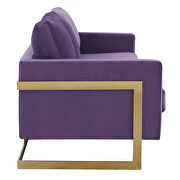 Modern mid-century upholstered purple velvet sofa with gold frame by Leisure Mod additional picture 5