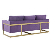 Modern mid-century upholstered purple velvet sofa with gold frame by Leisure Mod additional picture 6