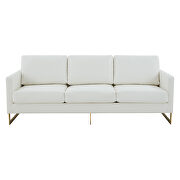 Modern mid-century upholstered white leather sofa with gold frame by Leisure Mod additional picture 3