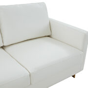 Modern mid-century upholstered white leather sofa with gold frame by Leisure Mod additional picture 4