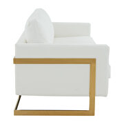 Modern mid-century upholstered white leather sofa with gold frame by Leisure Mod additional picture 5