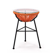 Orange finish 3 piece outdoor lounge patio chairs with glass top table by Leisure Mod additional picture 5