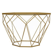 Tempered glass top and gold geometric base coffee table by Leisure Mod additional picture 2