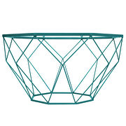 Tempered glass top and geometric blue metal base coffee table by Leisure Mod additional picture 2